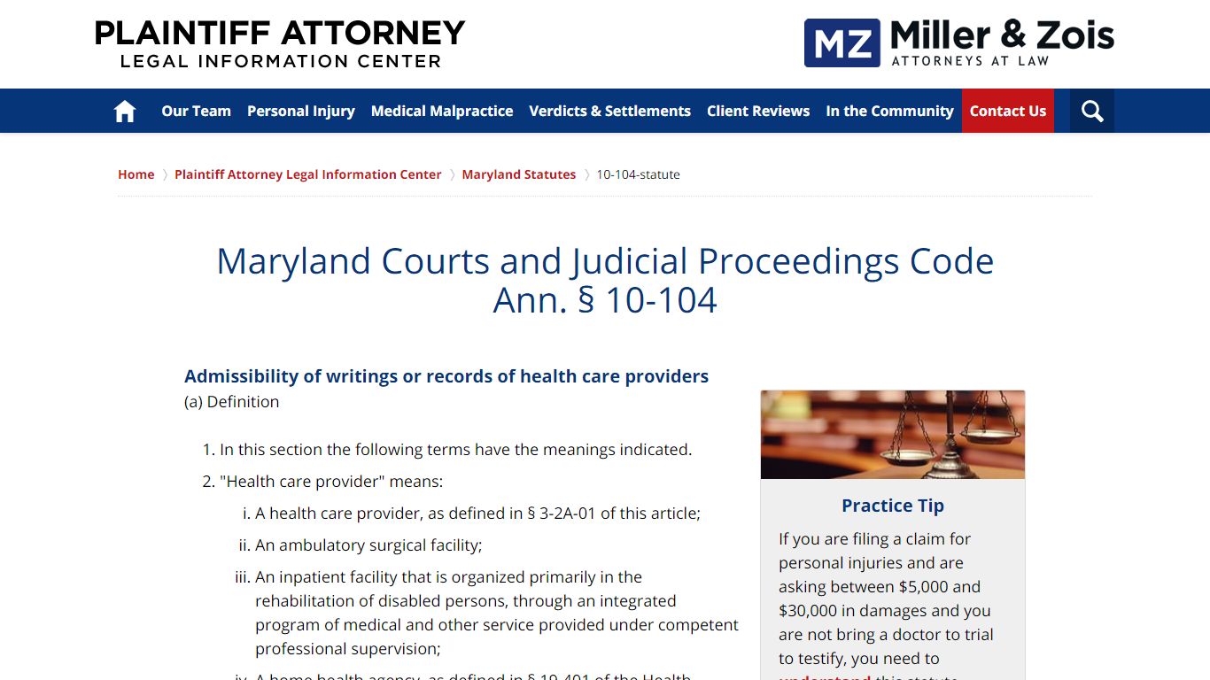 Maryland Courts and Judicial Proceedings Code Ann. § 10-104